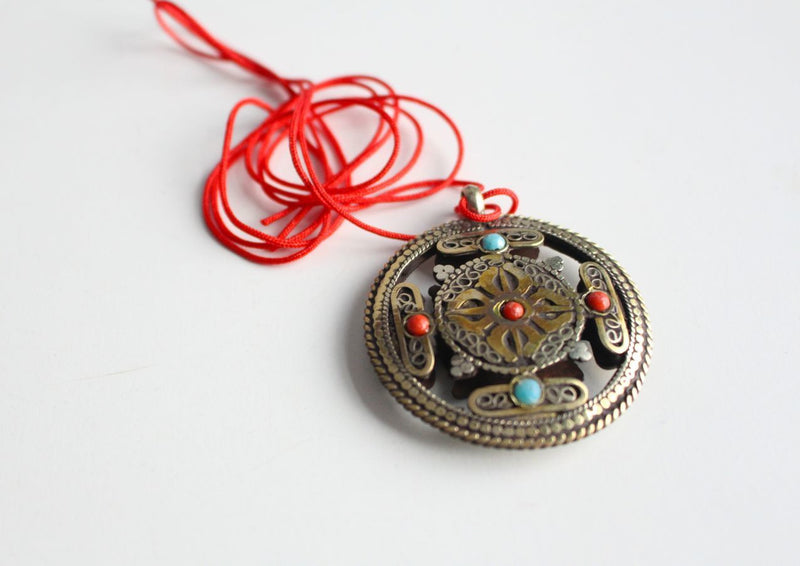 White Metal Tibetan Mandala Pendant-Double Dorjee - nepacrafts