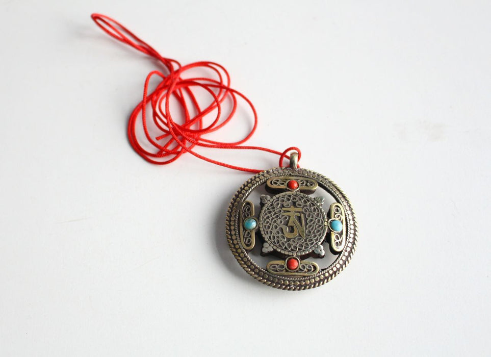 White Metal Tibetan Mandala Pendant-Double Dorjee - nepacrafts