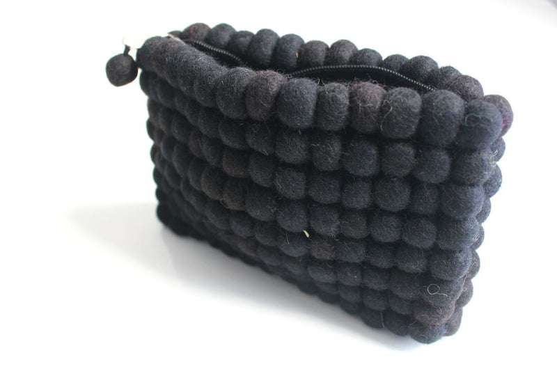Black Felt Balls Women Clutch Purse - nepacrafts