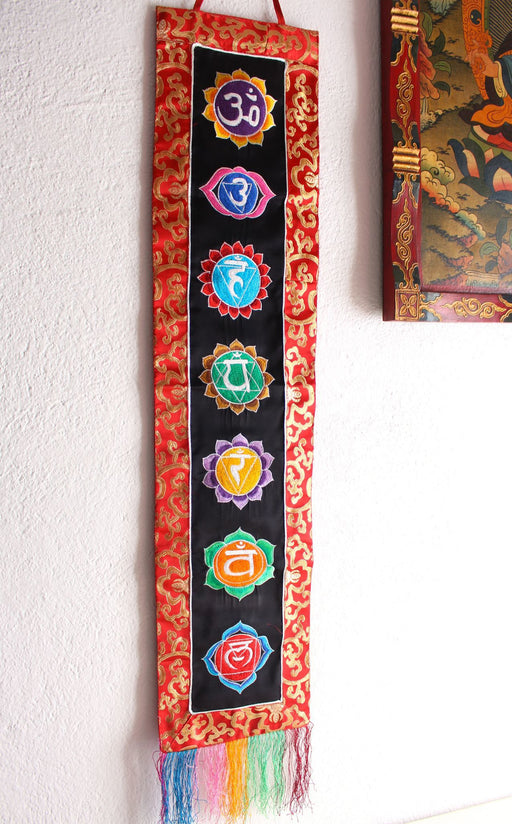 Healing Seven Chakra Embroidered Polyester Brocade Banner - nepacrafts