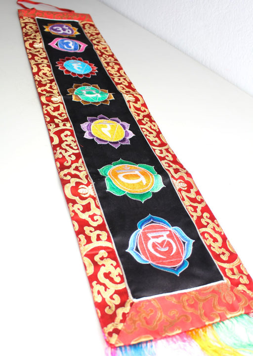 Healing Seven Chakra Embroidered Polyester Brocade Banner - nepacrafts