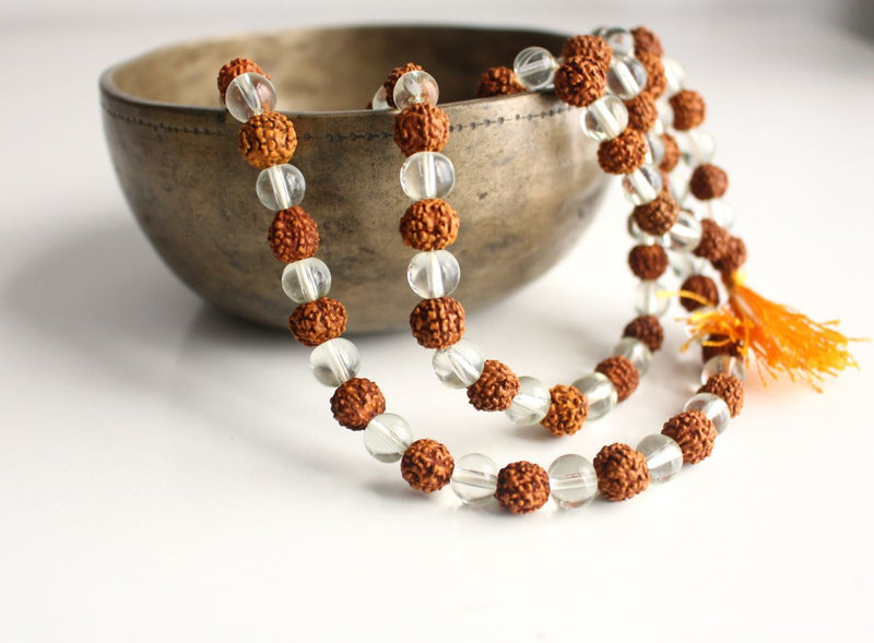 Rudraksha and Crystal 108 Prayer Mala - nepacrafts
