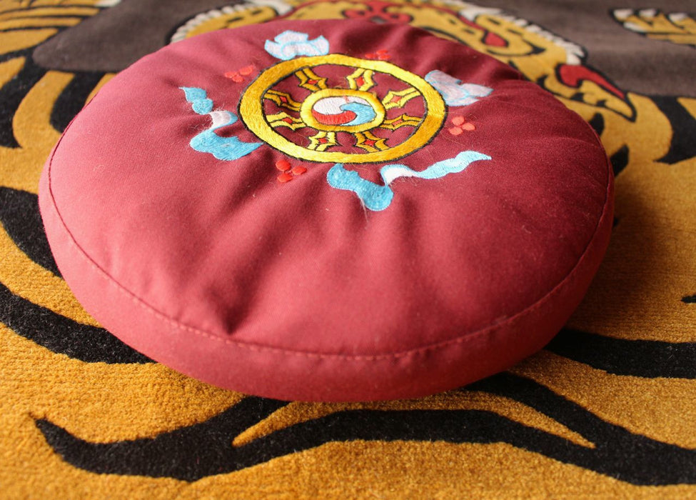 Dharma Chakra Embroidered Round Meditation Cushion - nepacrafts