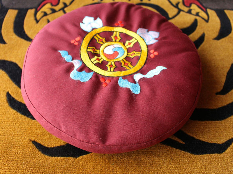 Dharma Chakra Embroidered Round Meditation Cushion - nepacrafts