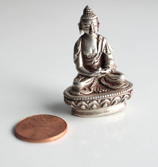 Silver Sterling Tiny Amitabha Buddha Statue, 4cm MST370AM - nepacrafts