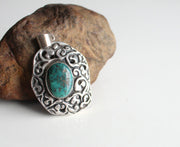 Tibetan Silver Pendant with Turquoise - nepacrafts