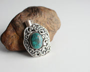 Tibetan Silver Pendant with Turquoise - nepacrafts