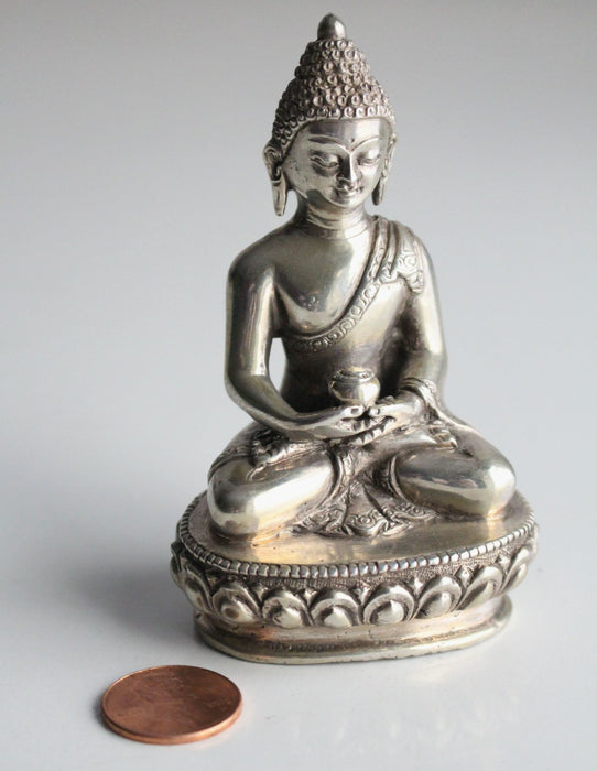 Amitabha Buddha Sterling Silver Statue, 8.5cm MST368 - nepacrafts