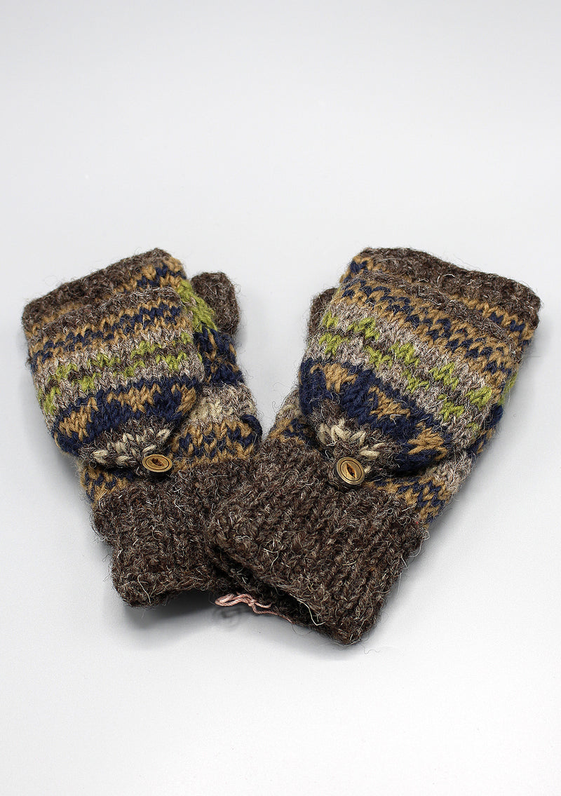 Olive Green Multicolor Soft Wool Convertible Children Mittens/Texting gloves