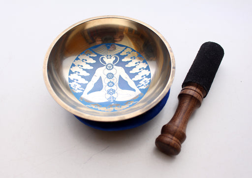 Seven Chakra Painted Singing Bowl Set with Blue Silk Brocade Gift Box - nepacrafts
