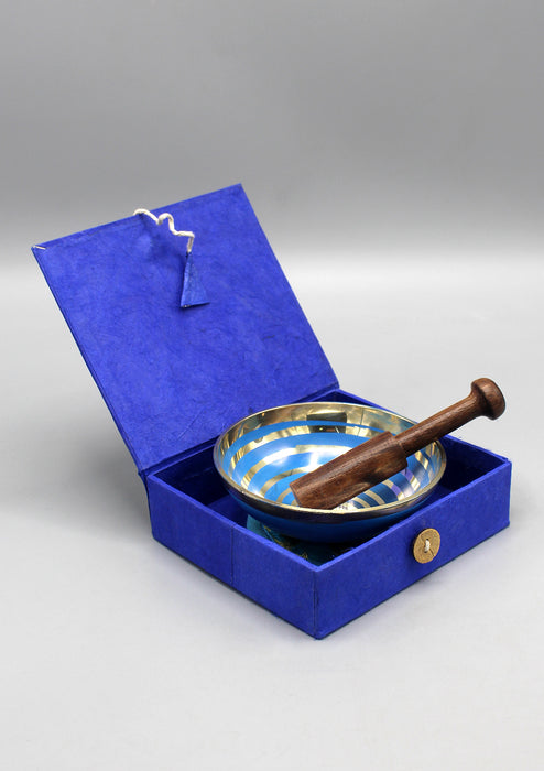Swirl Painted Singing Bowl Set in a Lokta Gift Box