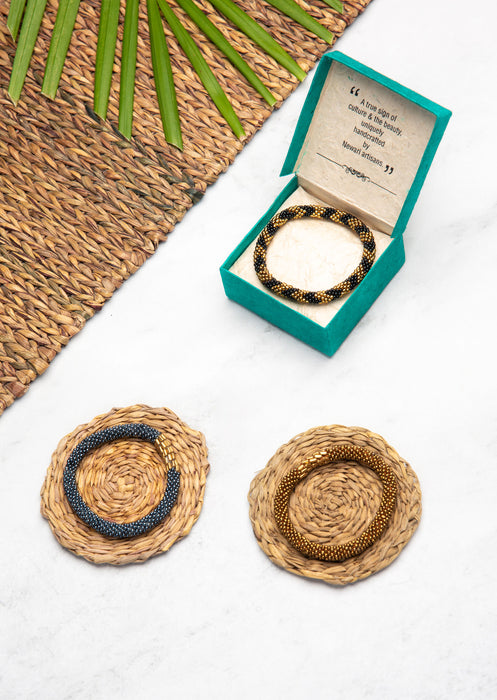 Fair Trade Nepalese Golden Silver Roll on Beads Bracelet Set