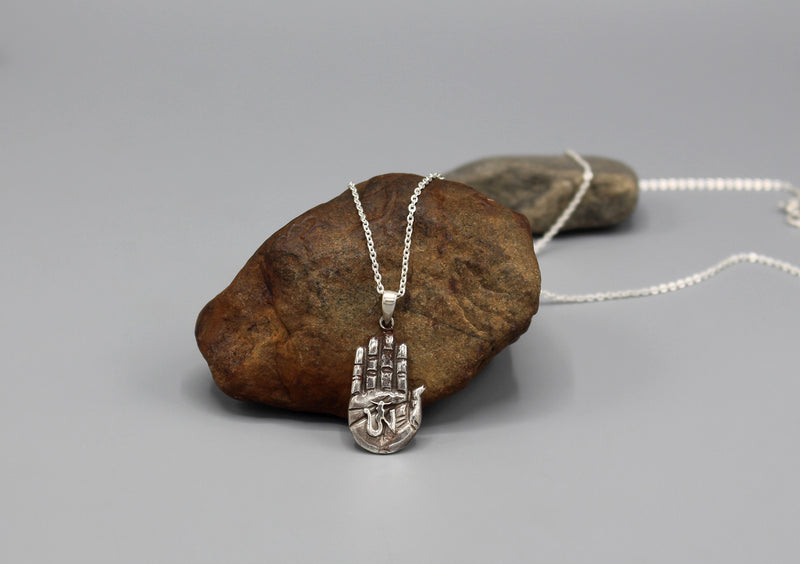 Hamsa, Hand of Fatima Sterling Silver Pendant - nepacrafts