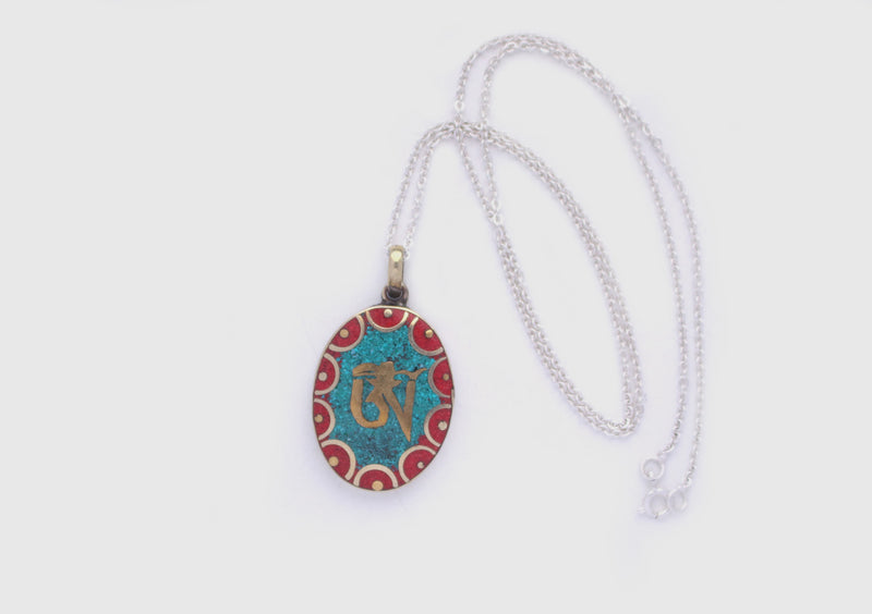 Oval Tibetan Kalachakra, Om and Buddha Eyes Pendant - nepacrafts