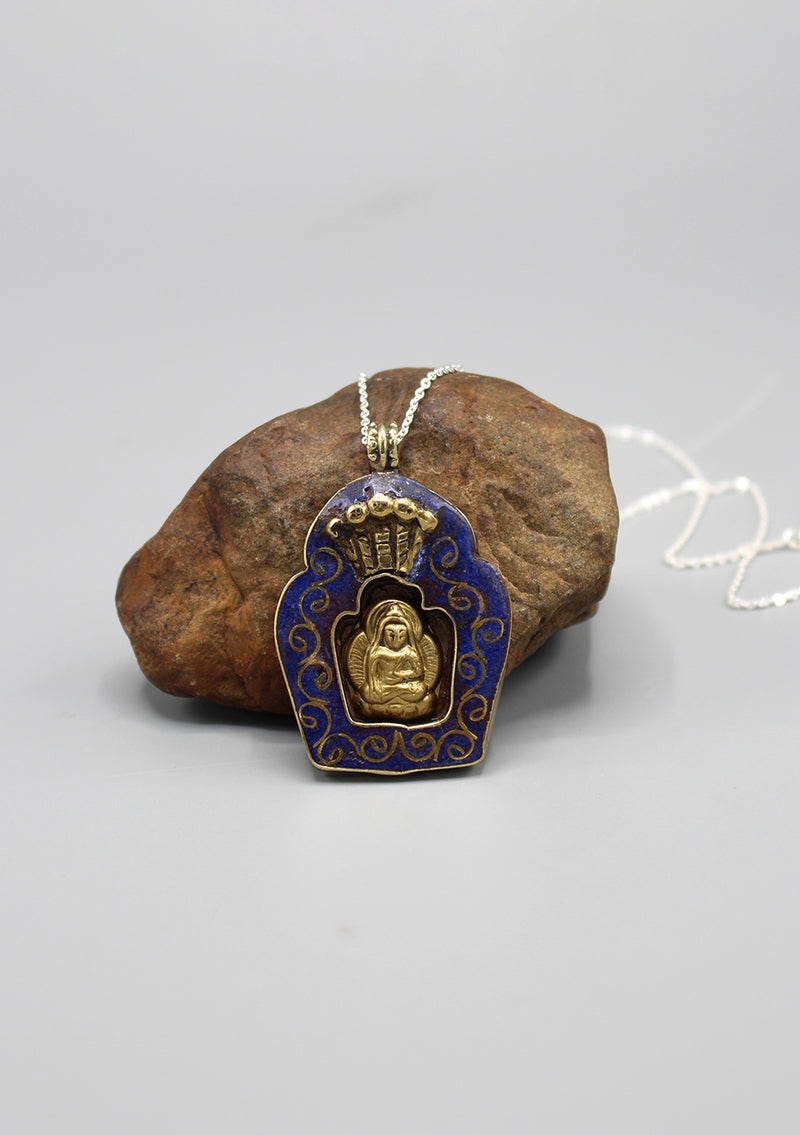Brass Shakyamuni Buddha Inlaid Pendant