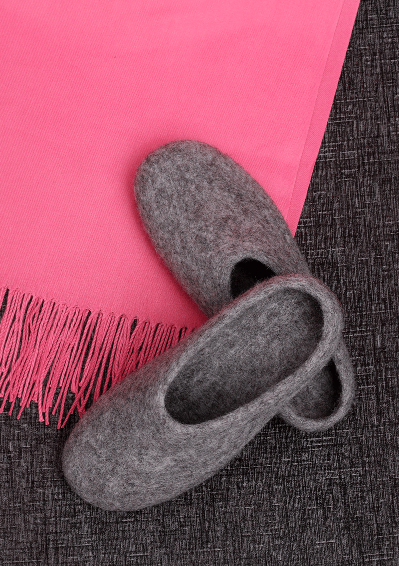 Handmade Woolen Cozy Indoor Slippers  Nepal - Natural Grey