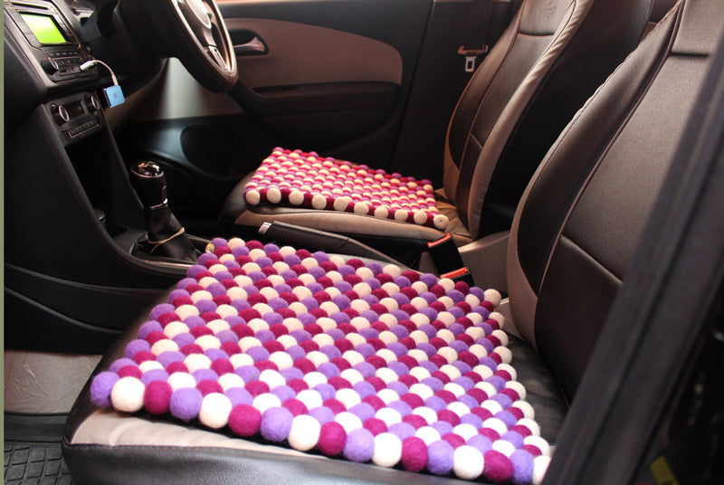 Purple Felt Balls Square Yoga Meditation Mat - nepacrafts