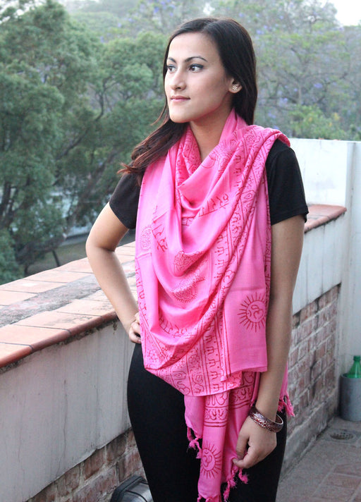 Cotton Om Prayer Shawl with Fringes - nepacrafts