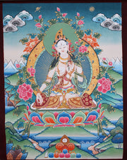 Handpainted thangka of White Tara 56x43cm - nepacrafts