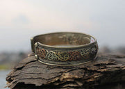 Tibetan Om Mani Adjustable White Metal Dargon Carved Bangles with Faux Stones (Garnet Stone BR58) - nepacrafts