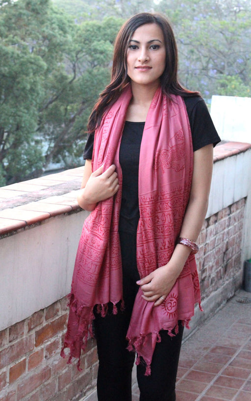 Large Cotton Om Prayer Shawl with Fringes-Color Options - nepacrafts