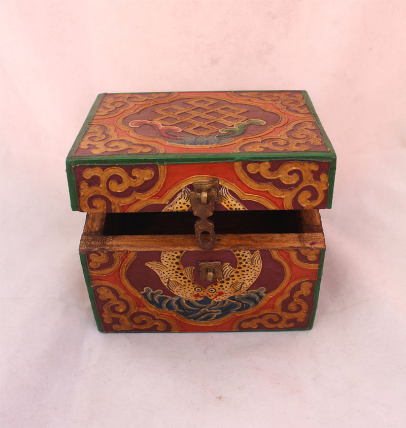 Tibetan Lucky Symbols Decorative Wooden Box - nepacrafts