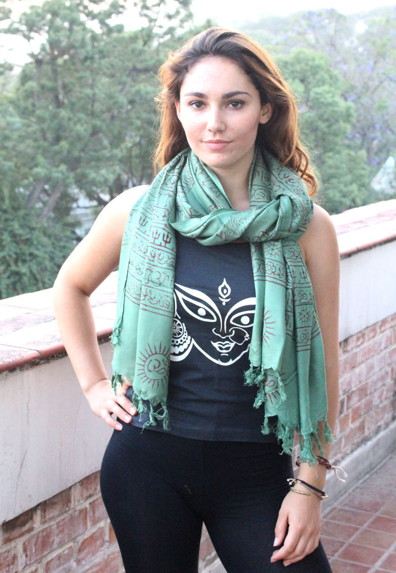 Large Cotton Om Prayer Shawl with Fringes-Color Options - nepacrafts