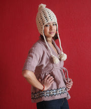 Knit Wool Crocheted Cream Sherpa Cap with Ear Flaps WOC02 - nepacrafts