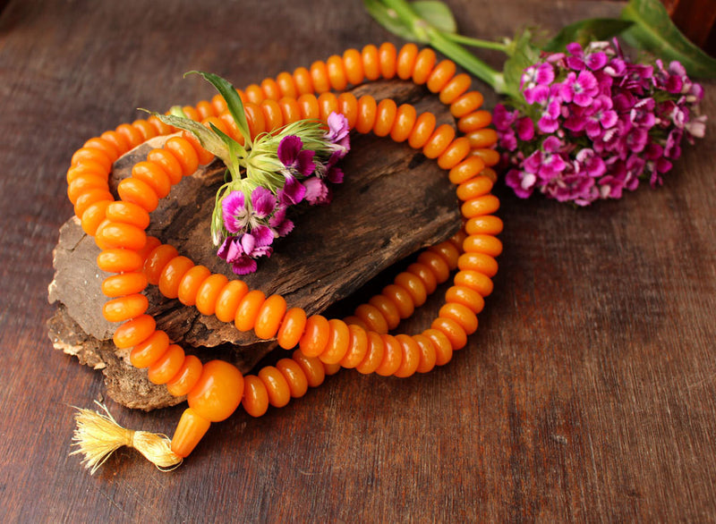 Faux Amber Flat Beads Prayer Japa Mala - nepacrafts