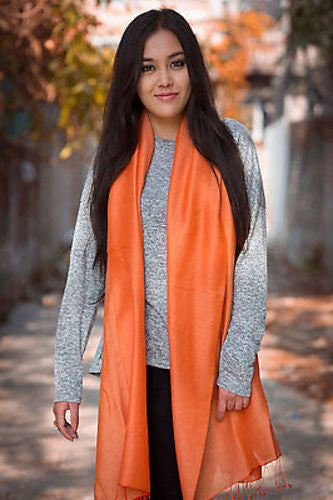 Spring Silk Pashmina Shawl-Orange - nepacrafts