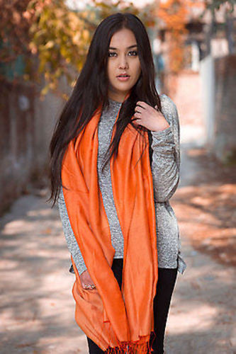 Spring Silk Pashmina Shawl-Orange - nepacrafts