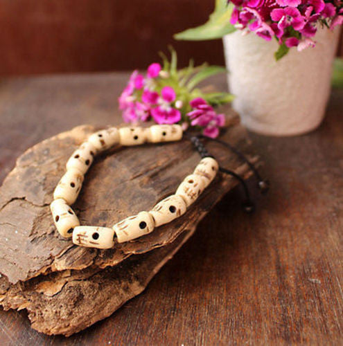 Hand carved Skull Beads Wrist Mala - nepacrafts