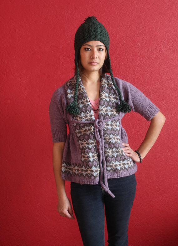 Dark Green Woolen Crocheted Sherpa Hat WOC03 - nepacrafts