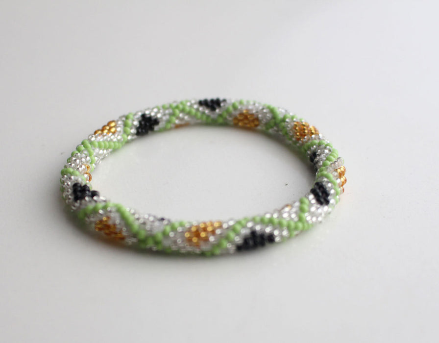 Autumn Gold Green Roll Beads Bracelet - nepacrafts