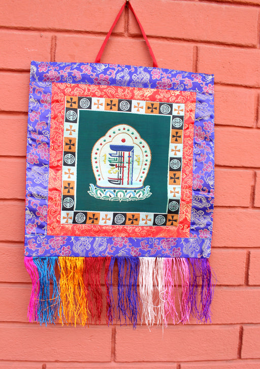 Tibetan Kalchakra Brocade Fabric Polyester Wall Hanging Banner - nepacrafts