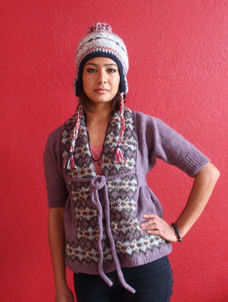 Woolen Snow Flake Design Sherpa Hat - nepacrafts