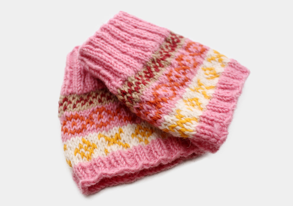 Light Pink and White Multicolor Woolen Short Legwarmers - nepacrafts