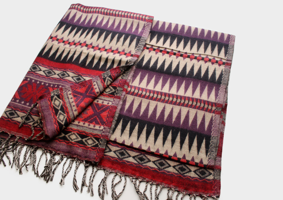 Purple and Black Jacquard Triangle Print Woolen Shawl - nepacrafts