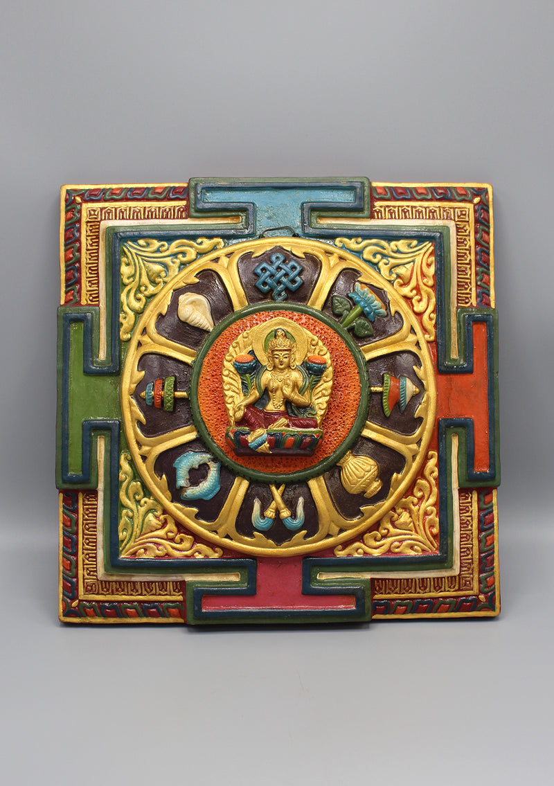 Green Tara Mandala Hand Painted Clay Wall Hanging - nepacrafts
