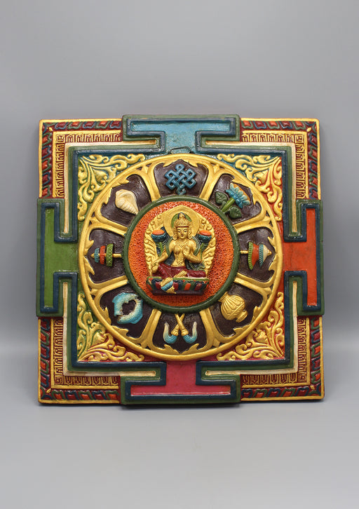 Green Tara Mandala Hand Painted Clay Wall Hanging - nepacrafts