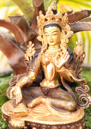 Exquisite Gold Plated Green Tara Statue 6" - nepacrafts