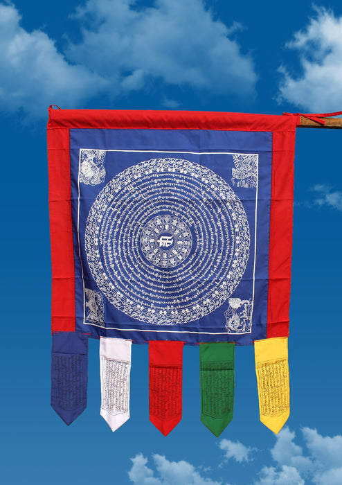 Blue Color Namgyalma Powerful Mantra Printed Cotton Prayer Flags