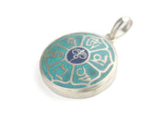 Buddha Eyes and Om Mani Mantra Inlaid White Metal Pendant - nepacrafts