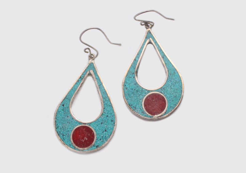 Inlaid Water Drop White Metal Earrings - nepacrafts