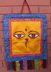 Buddha Eyes Embroidery Brocade Framed Wall Hanging - nepacrafts