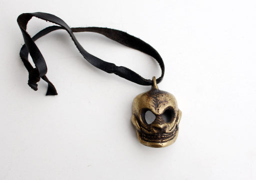 Handcarved Mini Brass Skull Halloween Pendant - nepacrafts