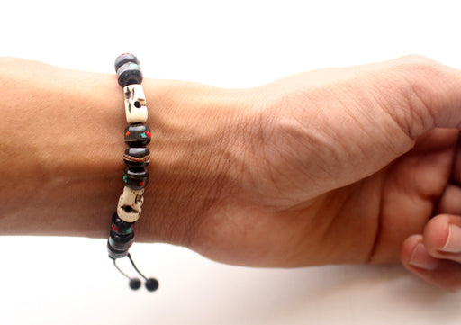 Adjustable Bone Inlaid Wrist Mala with Skull Counter - nepacrafts