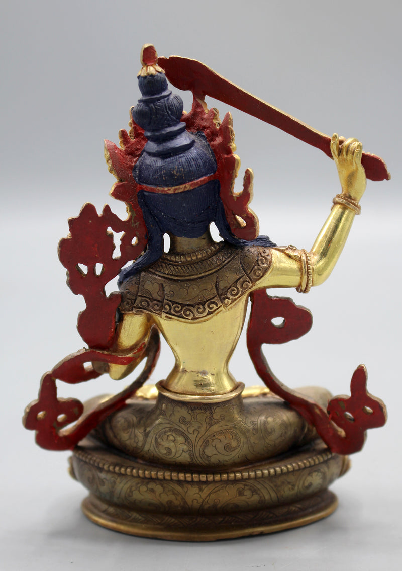 Exclusive Partly Gold Plated Copper Manjushree Statue 6"