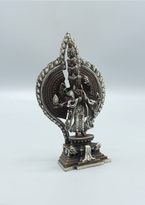 Tibetan Avalokiteshvara Copper Statue with Silver Robe 6"