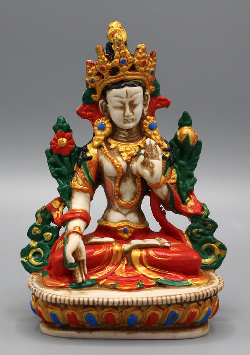 White Tara Statue 5.8" Handpainted Resin Nepal - nepacrafts
